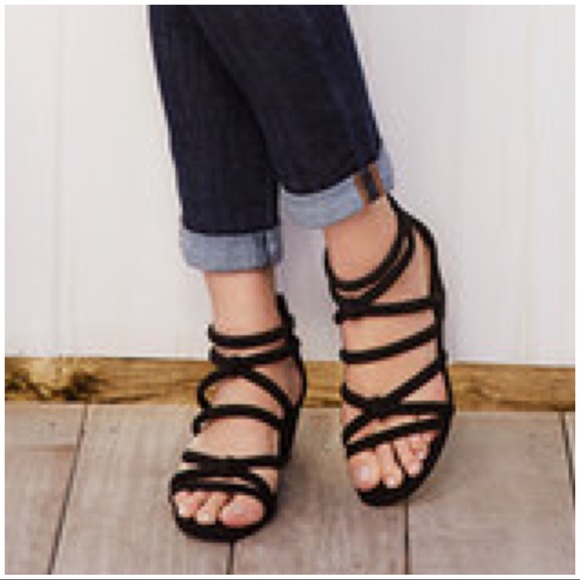 LC Lauren Conrad Black Tube Strap Wedge Sandals - Picture 6 of 7